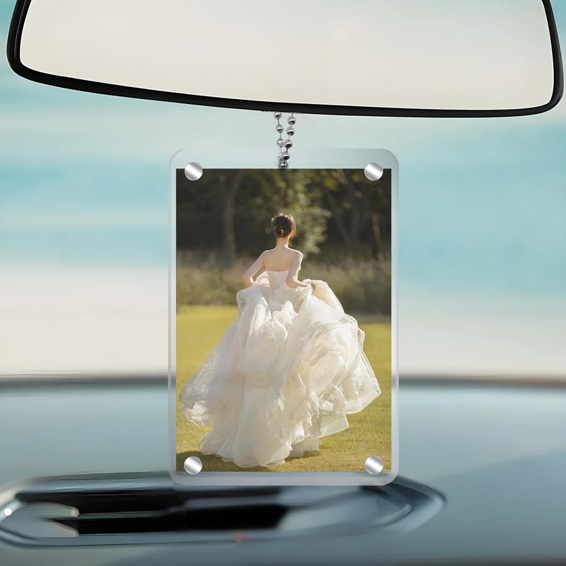 CYUXING 2Pcs Car Hanging Photo Holder Universal Magnetic Car Picture Frame Rear View Mirror Accessories Ornaments Decor Personalized Acrylic Transparent for Dads Gift - Image 4